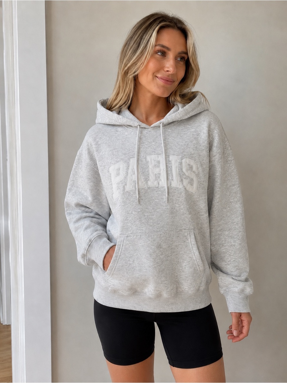 Pink Rose Paris Graphic Hoodie Sweatshirt Gray Size Small
